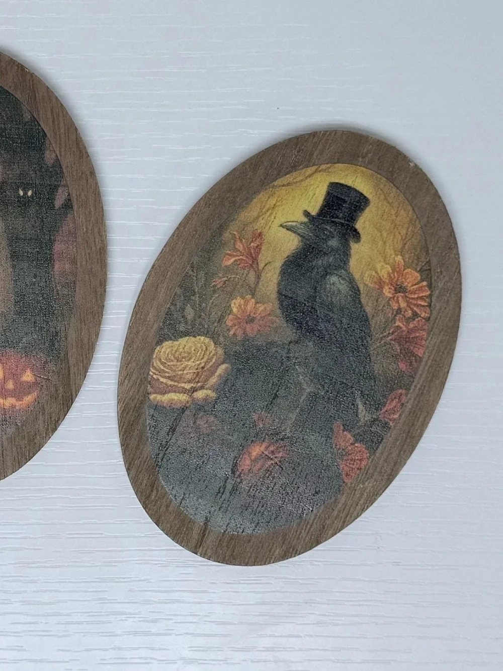 Set of 3 Wood Icon Signs Standing Ghost, Raven, & Black Cat Bullseye Playground